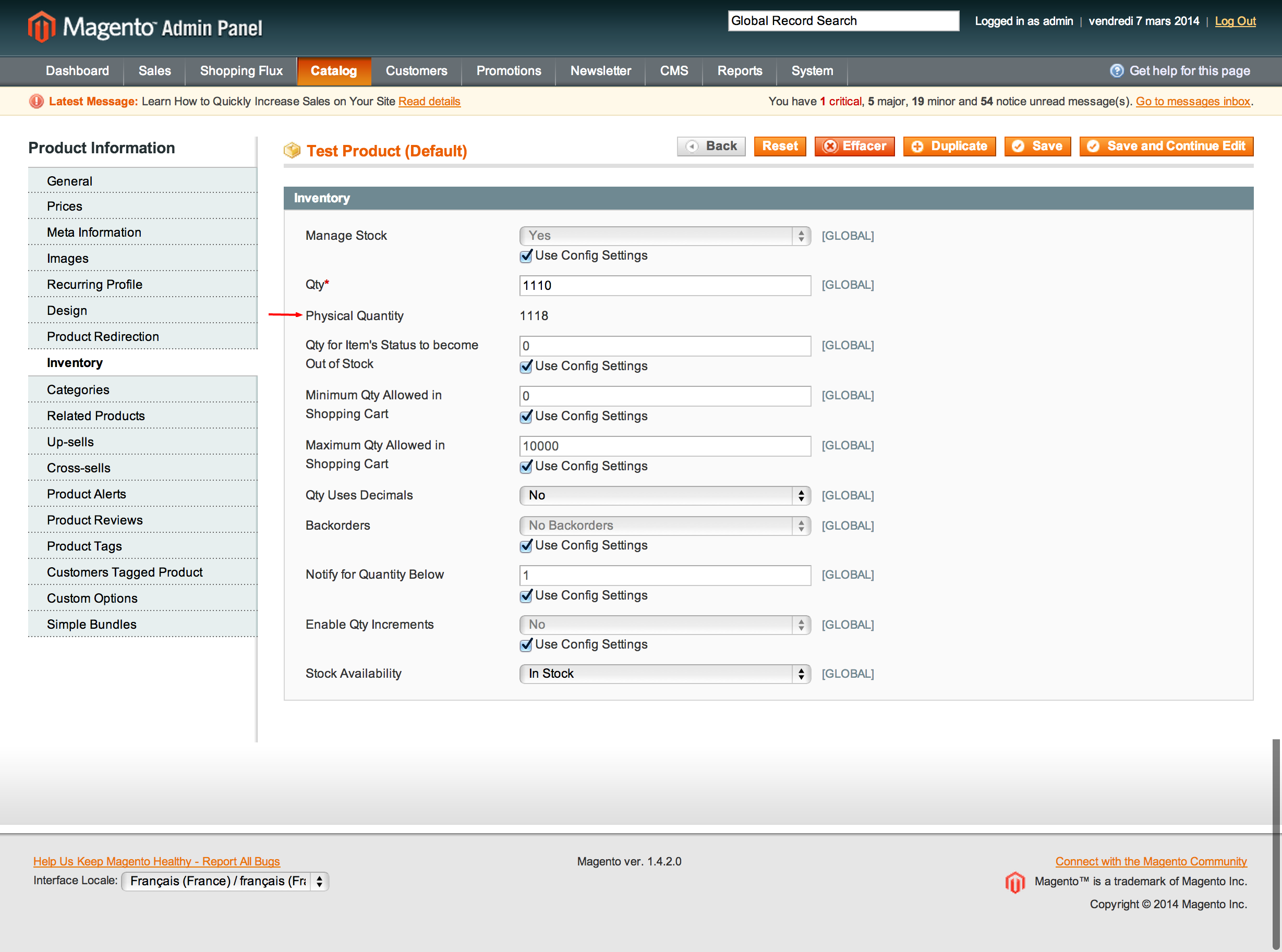 Physical stock qty on magento product view